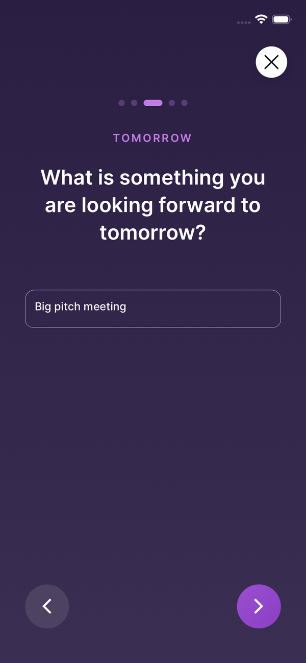 An evening prompt asking what you are looking forward to tomorrow