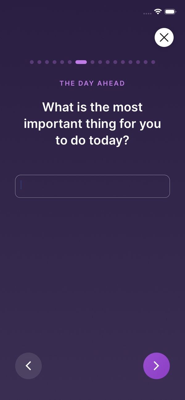 The app asking what the most important thing to do today is